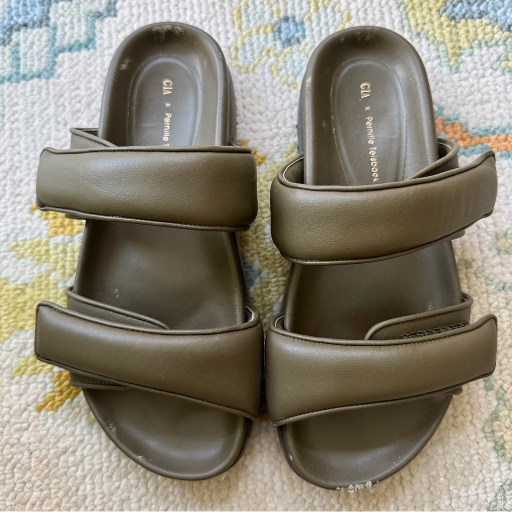 Gia Borghini Black Gia x Pernille Double Strap Leather Slides (Size 38)